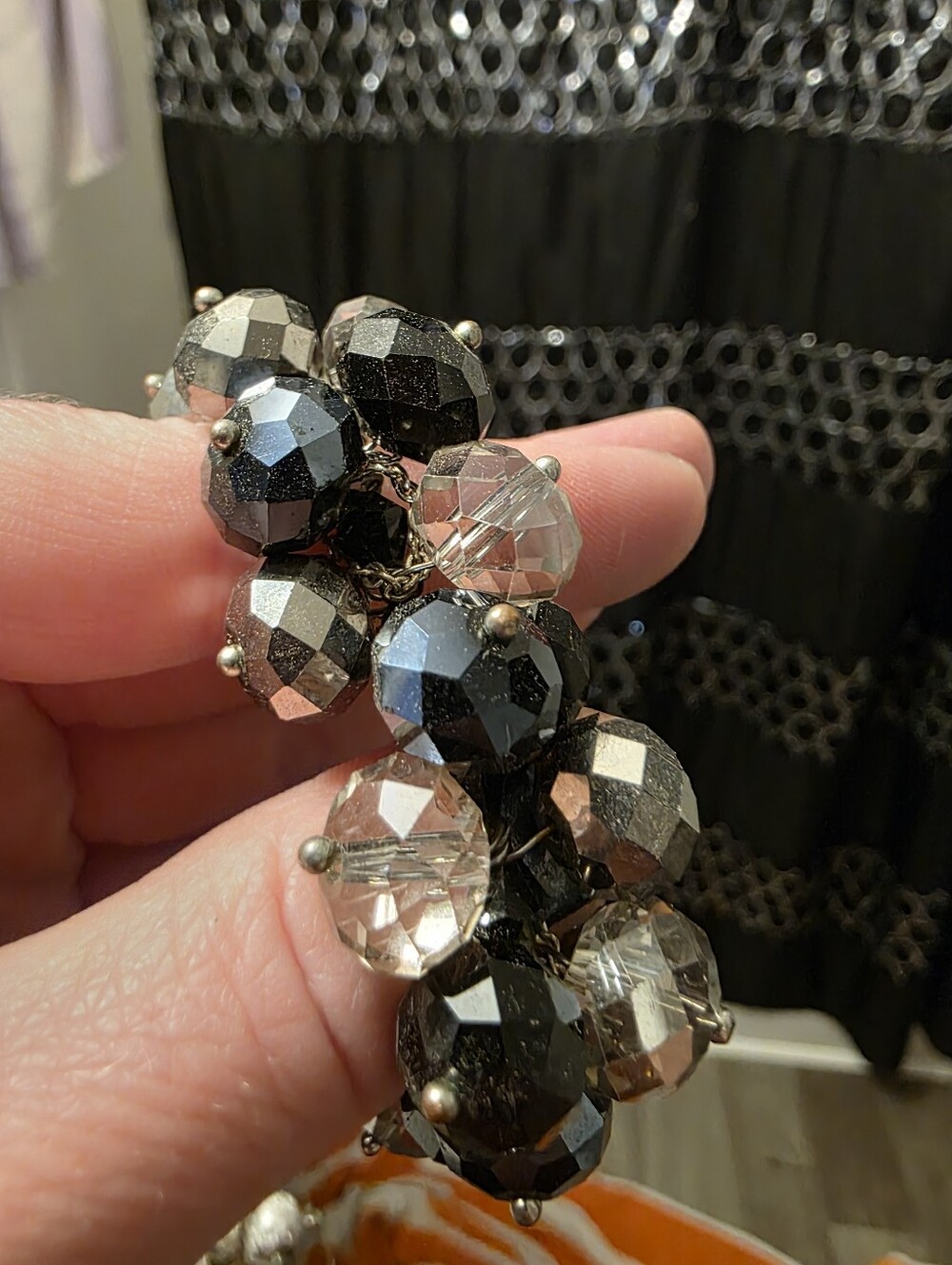 Faceted Black and Clear Bead Cluster Bracelet